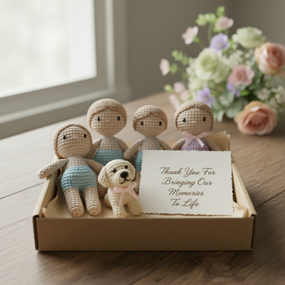 Handmade Custom Crochet Dolls from Your Photos — Family, Couple, or Pet Look-Alike Plush Mağazam