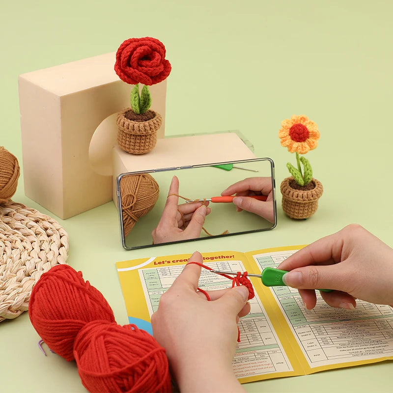 6pcs Crochet Potted Flower Kit for Beginners