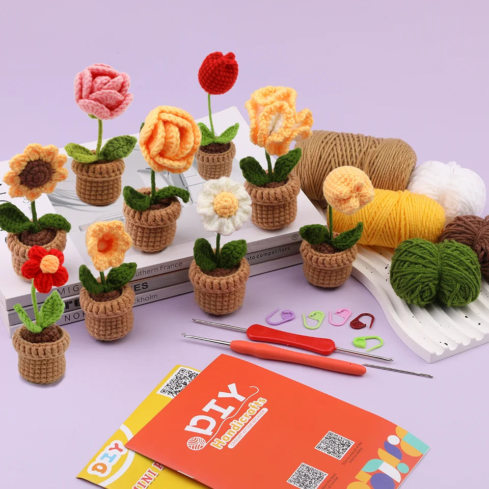 6pcs Crochet Potted Flower Kit for Beginners
