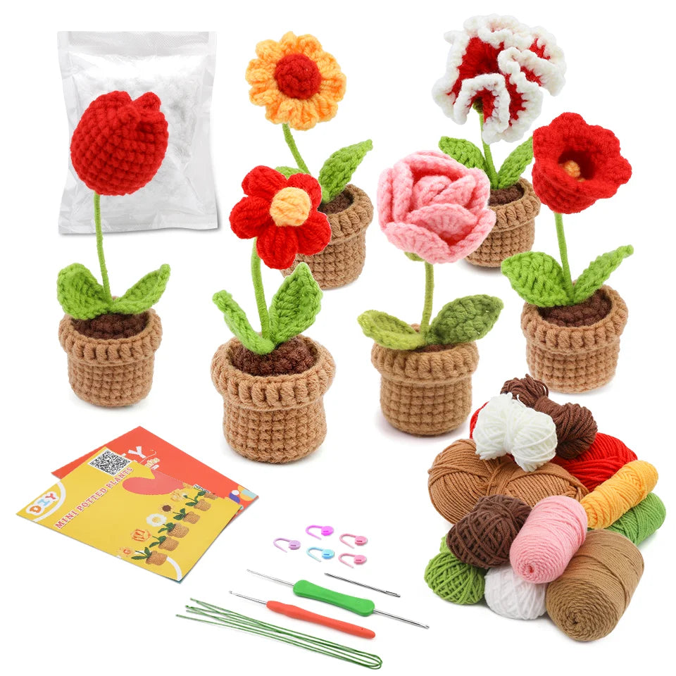 6pcs Crochet Potted Flower Kit for Beginners