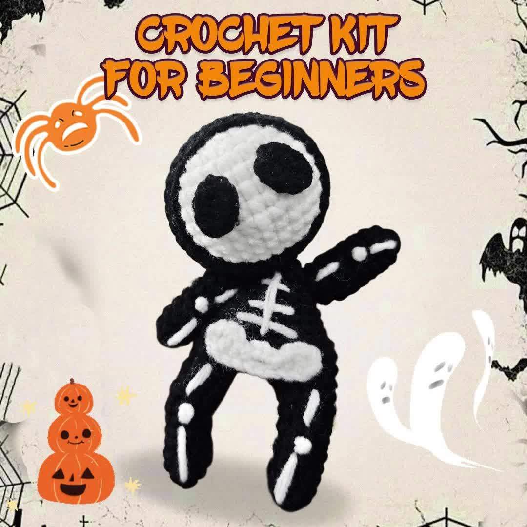 1pc Little skull Crochet Kit, Crochet Kit for Beginners, Knitting Kit with Step by Step Video Lessons and Crochet Accessories (Accessories color random) Armonisa
